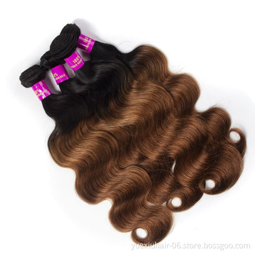 Ombre Red Brown Color 1B/30 Human Hair Bundle with 4x4 Lace Closure Brazilian Virgin Body Wave Bundle Deals Factory Price Vendor
